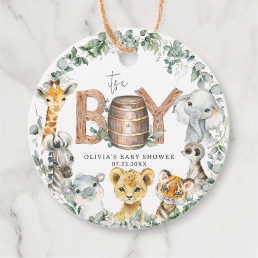 Niedliche Jungle Animals Grüne Kinderdusche Geschenkanhänger (Vorderseite)