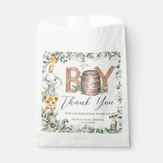 Niedliche Jungle Animals Grüne Kinderdusche Geschenktütchen (Vorderseite)