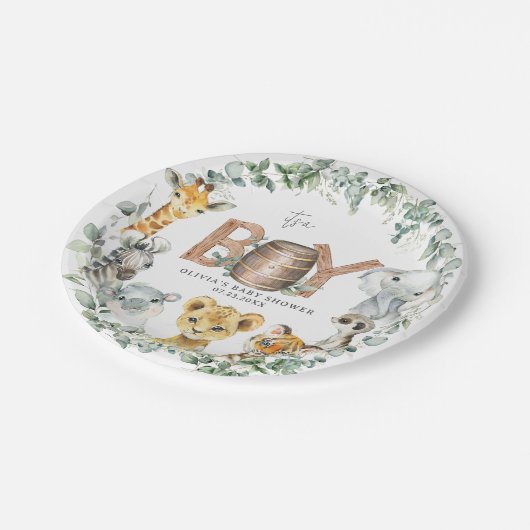 Niedliche Jungle Animals Grüne Kinderdusche Pappteller (Schrägansicht)