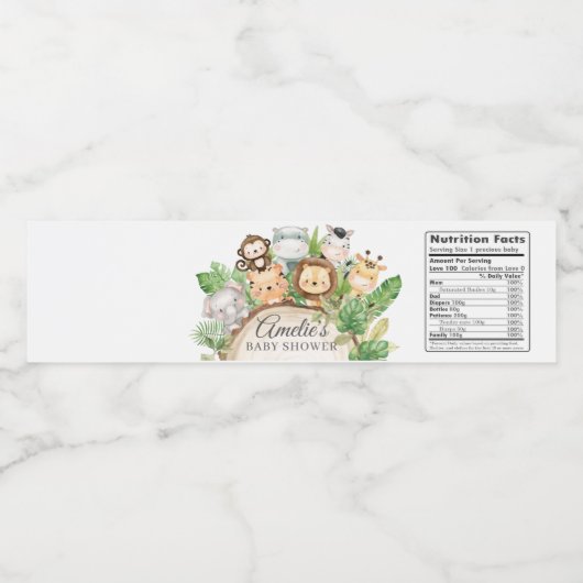 Niedliche Jungle Animals Grüne Kinderdusche Wasserflaschenetikett (Einzelnes Label)