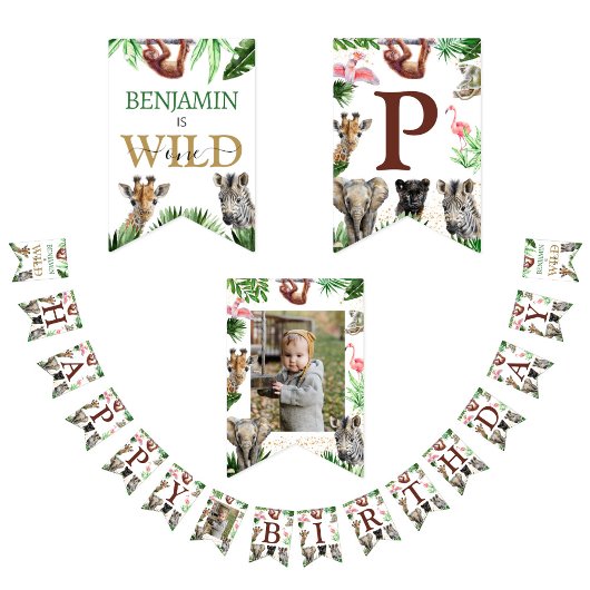 Niedliche Jungle Animals Safari Geburtstag Wimpelkette