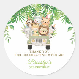 Niedliche Jungle Animals Safari Geburtstagsgärten Runder Aufkleber