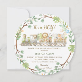 Niedliche Jungle Animals Züge Grüne Babydusche Einladung