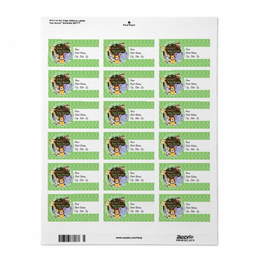 Niedliche Jungle-Babydusche; helle grüne Ovale Adressaufkleber (Vorne)