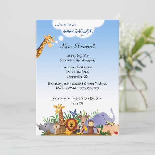 Niedliche Jungle Babys Dusche oder Einladung zum G (Stehend Vorderseite)