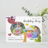 Niedliche Jungle Friends Party Design mit Fotos Einladung (Stehend Vorderseite)
