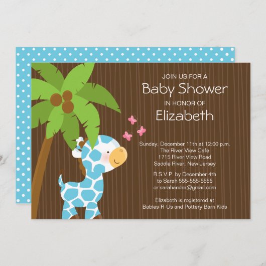 Niedliche Jungle Giraffe Boy Babydusche Einladung (Vorne/Hinten)