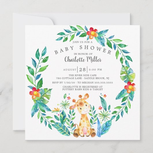 Niedliche Jungle Giraffe Kinderdusche Einladung (Vorderseite)