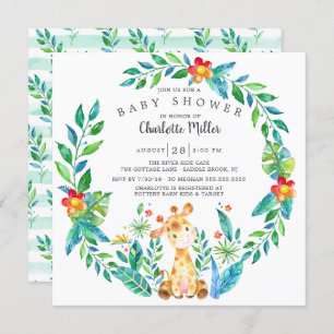 Niedliche Jungle Giraffe Kinderdusche Einladung