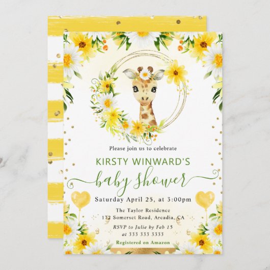 Niedliche Jungle Giraffe Kinderdusche Einladung (Vorne/Hinten)