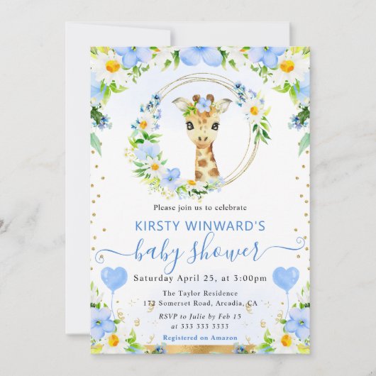 Niedliche Jungle Giraffe Kinderdusche Einladung (Vorderseite)