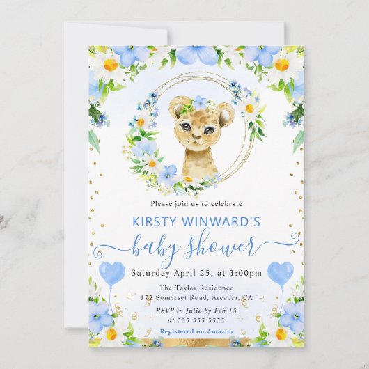 Niedliche Jungle-Löwendusche Einladung (Vorderseite)