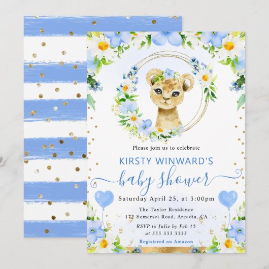 Niedliche Jungle-Löwendusche Einladung (Vorne/Hinten)