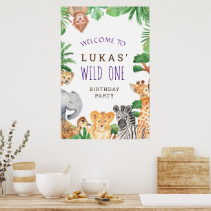 Niedliche Jungle Safari 1. Geburtstag Party Begrüß Poster