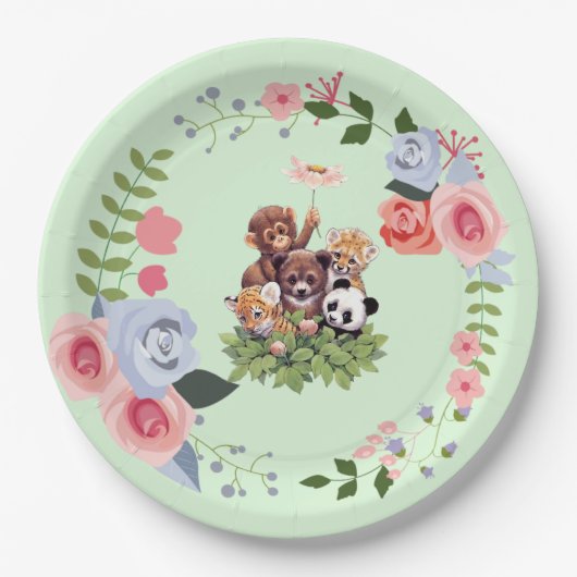 Niedliche Jungle Safari Animals Kinderdusche Pappteller (Vorderseite)