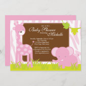 Niedliche Jungle Safari Babydusche Einladung (Vorne/Hinten)