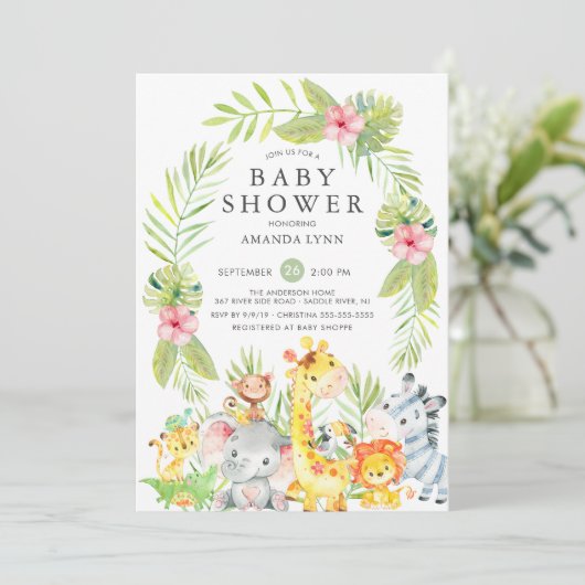 Niedliche Jungle Safari Kinderdusche Einladung (Stehend Vorderseite)