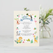 Niedliche Jungle Safari Tiere 1. Geburtstag Einladung (Stehend Vorderseite)