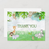 Niedliche Jungle-Safari-Tiere im Wasserfarben Dank Einladung (Vorne/Hinten)