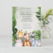 Niedliche Jungle Safari Tiere Kinderdusche Einladung (Stehend Vorderseite)