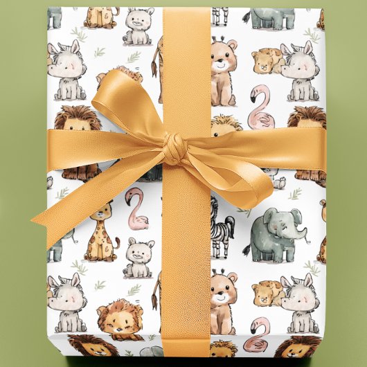 Niedliche Jungle Safari-Tiere Kinderdusche Geschenkpapier