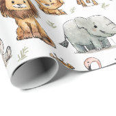 Niedliche Jungle Safari-Tiere Kinderdusche Geschenkpapier (Rolleneckpunkt)