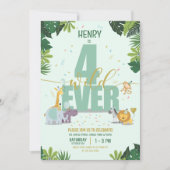 Niedliche Jungle Safari Tiere Vier Mal Wild Geburt Einladung (Vorderseite)