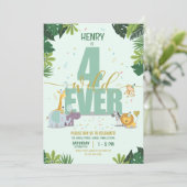 Niedliche Jungle Safari Tiere Vier Mal Wild Geburt Einladung (Stehend Vorderseite)