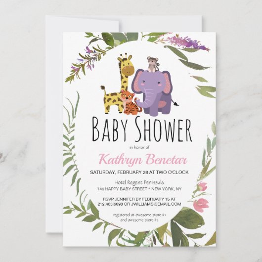 Niedliche Jungle Safari Tiere Wasserfarben Kinderd Einladung (Vorderseite)