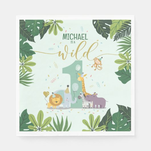 Niedliche Jungle Safari Tiere Wild One Birthday Pa Serviette (Vorderseite)