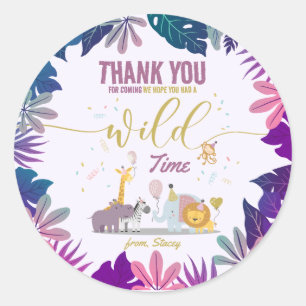 Niedliche Jungle Safari Wild Animal Girl Geburtsta Runder Aufkleber