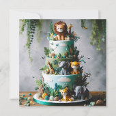 NIEDLICHE JUNGLE TIERE THEMA KINDERGEBURTSTAG CAKE KARTE (Vorderseite)
