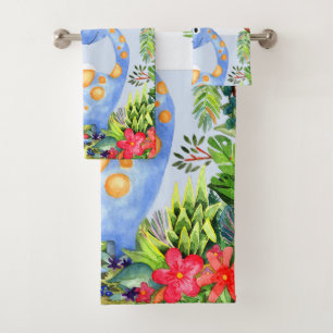 Niedliche Jungle Wasserfarbe Dinosaurier und Name Badhandtuch Set