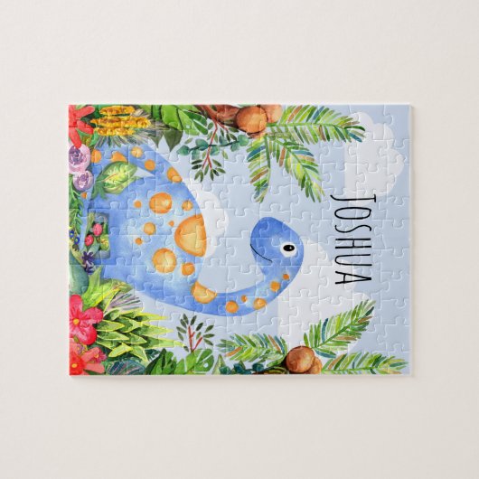 Niedliche Jungle Wasserfarbe Dinosaurier und Name  Puzzle (Horizontal)