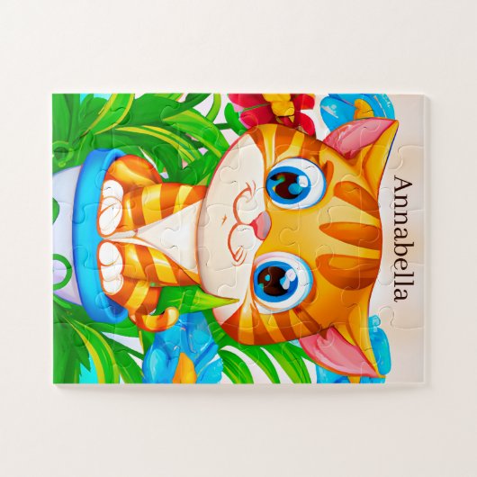 niedliche Jungs Mädchen Katzenliebhaber geben Name Puzzle (Horizontal)