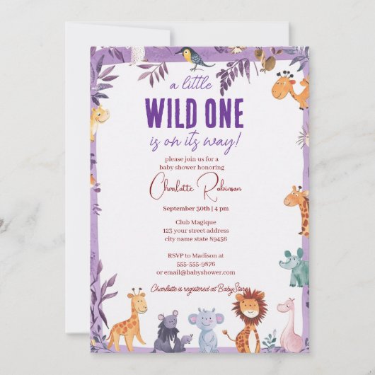 Niedliche Jungtiere Babydusche Einladung (Vorderseite)