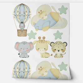 Niedliche Jungtiere Blaues Kinderzimmer Tapete