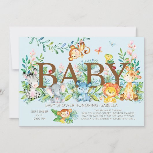 Niedliche Jungtiere Boys Kinderdusche Einladung (Vorderseite)