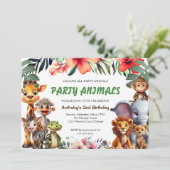 Niedliche Jungtiere Einladung zum Geburtstag (Stehend Vorderseite)