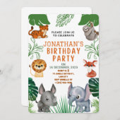 Niedliche Jungtiere Einladung zur Geburtstagsfeier (Vorne/Hinten)
