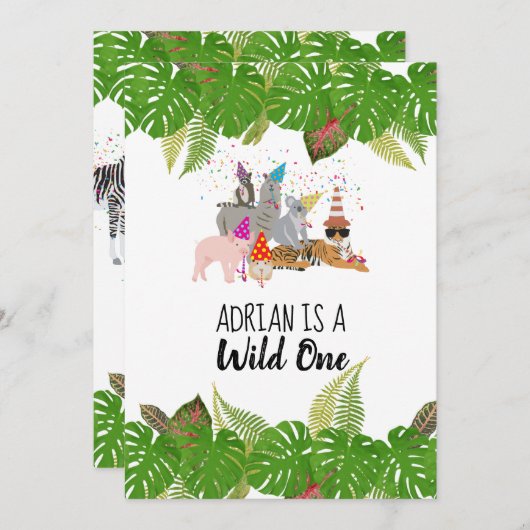 Niedliche Jungtiere im Party Wild One Einladung (Vorne/Hinten)