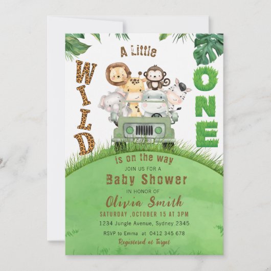 Niedliche Jungtiere Jungle Babydusche Einladung (Vorderseite)