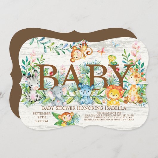 Niedliche Jungtiere Neutrale Babydusche Einladung (Vorne/Hinten)