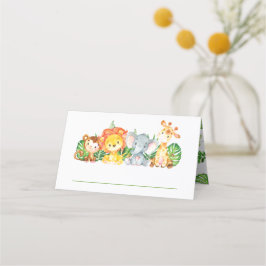 Niedliche Jungtiere Safari 1. Geburtstagsgrün Platzkarte