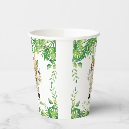 Niedliche Jungtiere Safari Abenteuer Auto Geburtst Pappbecher (Links)