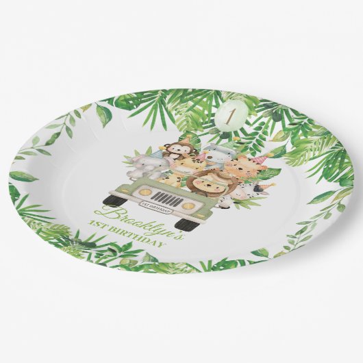 Niedliche Jungtiere Safari Abenteuer Auto Geburtst Pappteller (Schrägansicht)