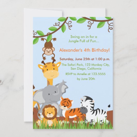 Niedliche Jungtierfreunde Einladung zur Geburtstag (Vorderseite)