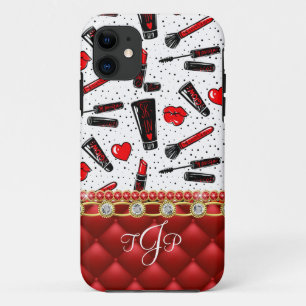 Niedliche Juwelen Bling Red Glitzern Monogram Case-Mate iPhone Hülle