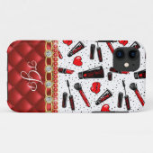 Niedliche Juwelen Bling Red Glitzern Monogram Case-Mate iPhone Hülle (Rückseite (Horizontal))