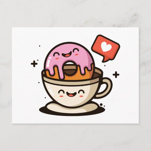 Niedliche Kaffee- und Donut-Liebe Postkarte (Vorderseite)